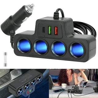 4-Socket Car Cigarette Lighter Adapter 12V/24V 120W 4 Way Cigarette Lighter Car Charger Adapter USB Port Socket Splitte Charger