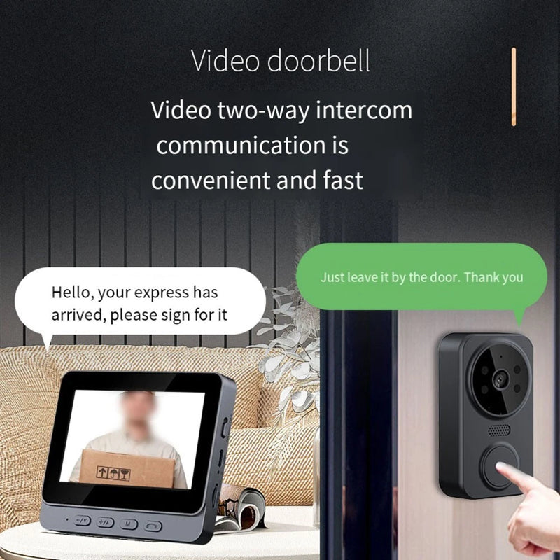 Wireless Video Doorbell Phone Security Camera With 4 3 Screen And HD Resolution