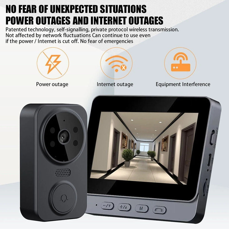 Wireless Video Doorbell Phone Security Camera With 4 3 Screen And HD Resolution