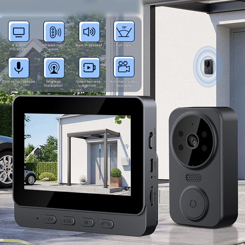 Wireless Video Doorbell Phone Security Camera With 4 3 Screen And HD Resolution