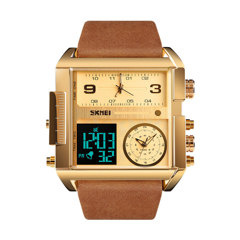 Luxury 3 Time Zone High Quality Watch-Gold