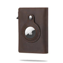 Leather Airtag Wallet Men pop up Card Holder Leather Wallet