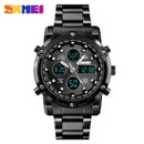 SKEMI Digital Watch Men Quartz Sport Watch Luxury Business Stainless Steel Strap-All Black