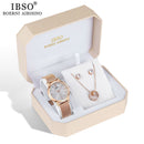 Top Brand Women Luxury Rose Gold Watch Earrings Necklace Set