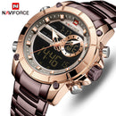 NAVIFORCE Dual Display Luxury Men Quartz Waterproof Multi function  Wrist Watch-Rose Gold/Brown
