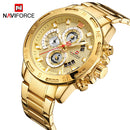 NAVIFORCE Luxury Brand Mens Sport  Gold Full Steel Quartz Watch