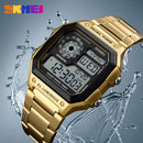 Digital Business Gold  Men Waterproof Casual Stainless Steel Wristwatch Clock-Gold