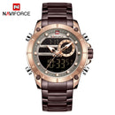 NAVIFORCE Dual Display Luxury Men Quartz Waterproof Multi function  Wrist Watch-Rose Gold/Brown
