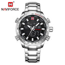 NAVIFORCE Silver fashion  Mens quartz watch best dual display Waterproof  sports wristwatch