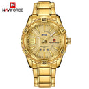 NAVIFORCE Gold Stainless Steel Calendar Clock