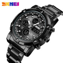 SKEMI Digital Watch Men Quartz Sport Watch Luxury Business Stainless Steel Strap-All Black