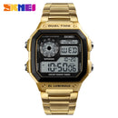Digital Business Gold  Men Waterproof Casual Stainless Steel Wristwatch Clock-Gold