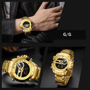NAVIFORCE Dual Display Luxury Men Quartz Wristwatch Waterproof Multi function Sports Wrist Watch-Gold
