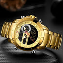 NAVIFORCE Dual Display Luxury Men Quartz Wristwatch Waterproof Multi function Sports Wrist Watch-Gold