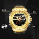 NAVIFORCE Dual Display Luxury Men Quartz Wristwatch Waterproof Multi function Sports Wrist Watch-Gold