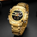 NAVIFORCE Dual Display Luxury Men Quartz Wristwatch Waterproof Multi function Sports Wrist Watch-Gold