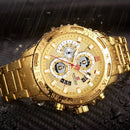 NAVIFORCE Luxury Brand Mens Sport  Gold Full Steel Quartz Watch