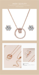 Top Brand Women Luxury Rose Gold Watch Earrings Necklace Set
