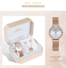 Top Brand Women Luxury Rose Gold Watch Earrings Necklace Set