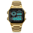 Digital Business Gold  Men Waterproof Casual Stainless Steel Wristwatch Clock-Gold