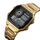Digital Business Gold  Men Waterproof Casual Stainless Steel Wristwatch Clock-Gold
